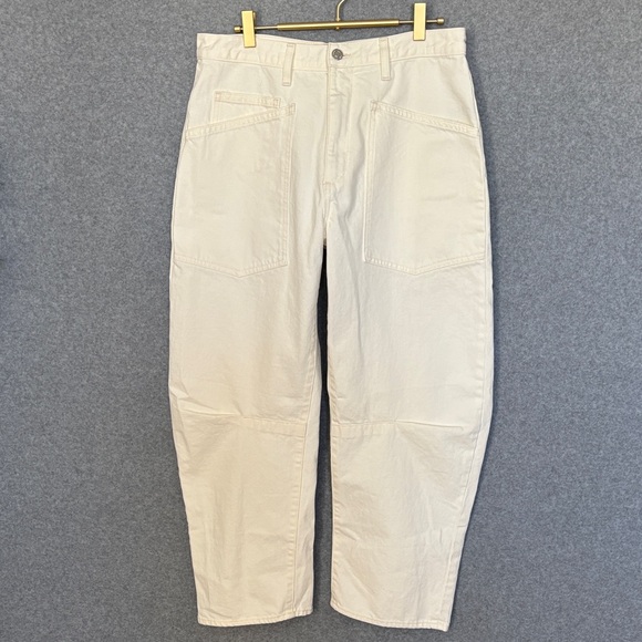 Nili Lotan Shon Denim Barrel Leg Tapered Crop Jean Pant - Size 28 Cream - Picture 3 of 16